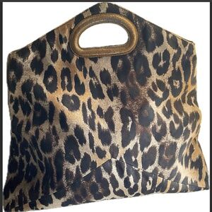 DRIES VAN NOTEN Leopard Fabric Tote Bag with Leather covered Handles
